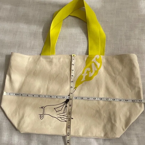 •Cotton Graphic Shopping Reusable Large Cream YellowTote NWOT - Picture 7 of 11